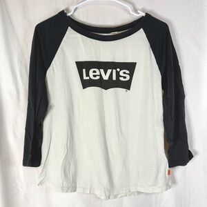 Levi's Woman’s Black & White Mid Length Raglan Sleeve Logo Shirt — Size Medium